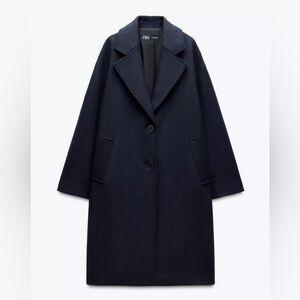 Zara Women's Navy Wool Blend Top Coat (M)